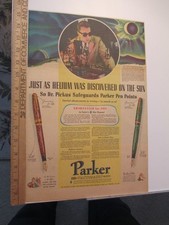newspaper ad 1940 PARKER fountain pen ink Maxima Major Robert Pickus metallurgy