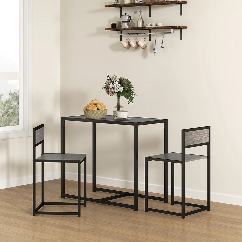 HOMCOM 3 Piece Dining Table Set with Metal Frame Grey Wood-Effect - Image 2 of 4