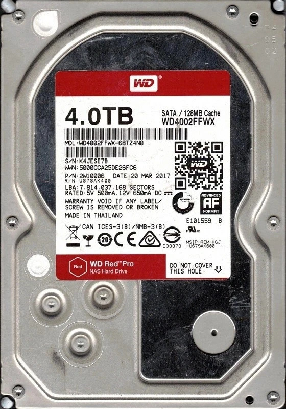 WD RED 4TB WD4002FFWX-68TZ4N0 7200 U/min SATA III 128MB 3.5" WESTERN DIGITAL HDD
