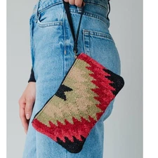 Black, Sage Green  Red Aztec Western Southwest Cotton Wristlet Clutch