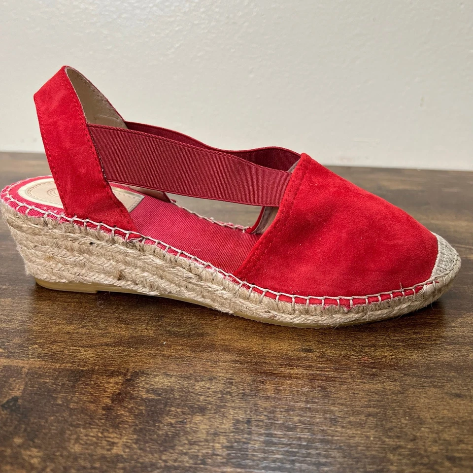 Sandálias anabela Vidorreta Luna 8 femininas espadrille vermelha slingback camurça slip on - Imagem 3 de 4