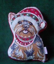 Christmas Yorkie Pillow Isaac Mizrahi puppy dog NWT embroidered Santa