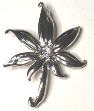 Silver Tone Floral Starburst Brooch clear Rhinestone 2/1.5"