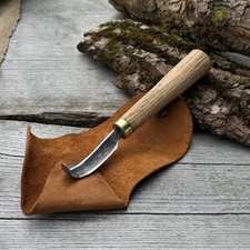 Cuchillo de gancho forjado a mano para tallar cuchara y cuenco, acero al carbono 52100, madera de fresno