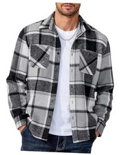 Men's Flannel Shirts Long Sleeve Casual Cotton Plaid Button Down X-Large Black