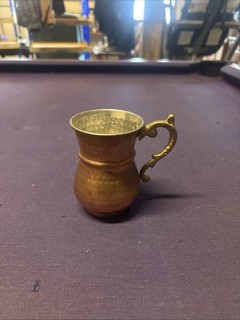 Hammered Copper Cup With Brass Handle Silver Toned Inside