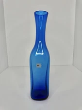 Vintage Blenko Glass 8411 Square Bottle Vase In Sapphire W/label