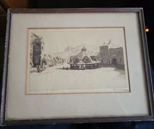 Market Place Dunster Edgard J. Maybery 1887-1966 Original Signed Etching 5" x 8"