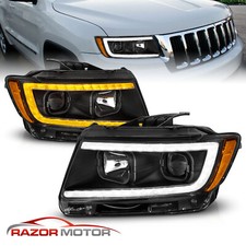 [LED C Bar] 2011-2013 For Jeep Grand Cherokee Black Switchback Headlights