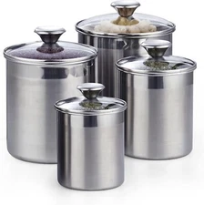 Stainless Steel Food Canister 4-Piece Set, 0.95 qt/1.6 qt/2.5 qt/3.5 qt