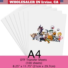 A4 DTF Film Sheets 8.25"  x 11.75" Single Matte Warm/Cold Peel