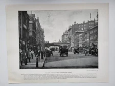 Old Vintage Print 1899 Queens England Holborn Viaduct from Farringdon Street
