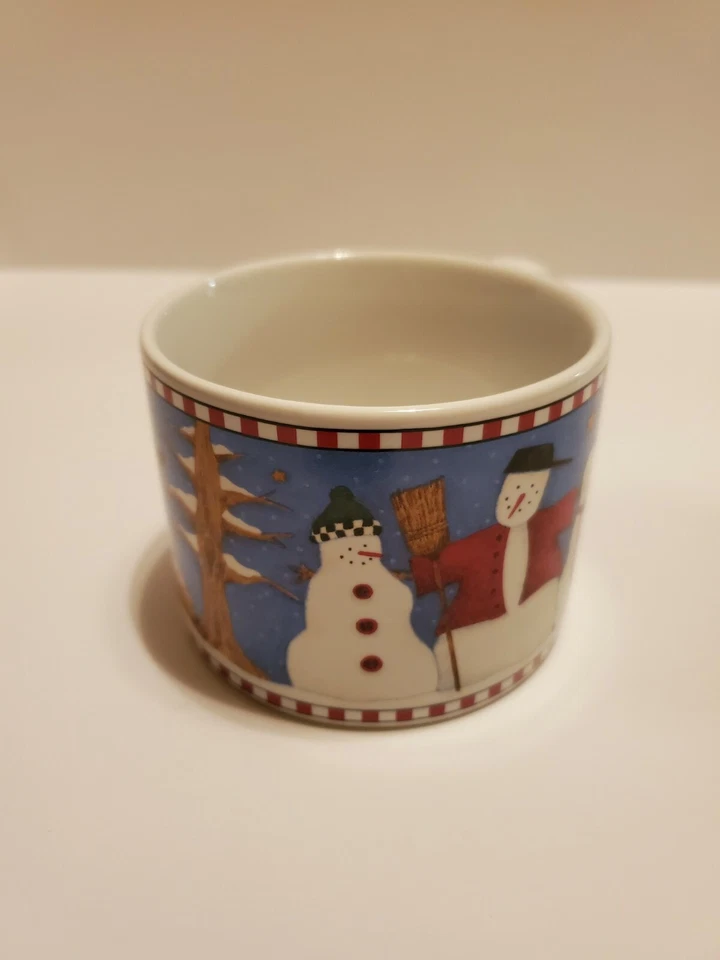 Juego de 4 tazas "muñeco de nieve" Debbie Mumm 1998 gres vacaciones invierno Sakura Foto 4 de 4