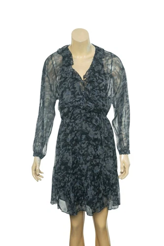 IRO Printed Short Dress M 8 Women's Casual Wrap Long Sleeve Boho Short NEW 23343