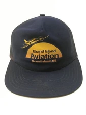 Grand Island, NE Aviation Hat Trucker Blue Mesh Missing Foam Made In USA VINTAGE