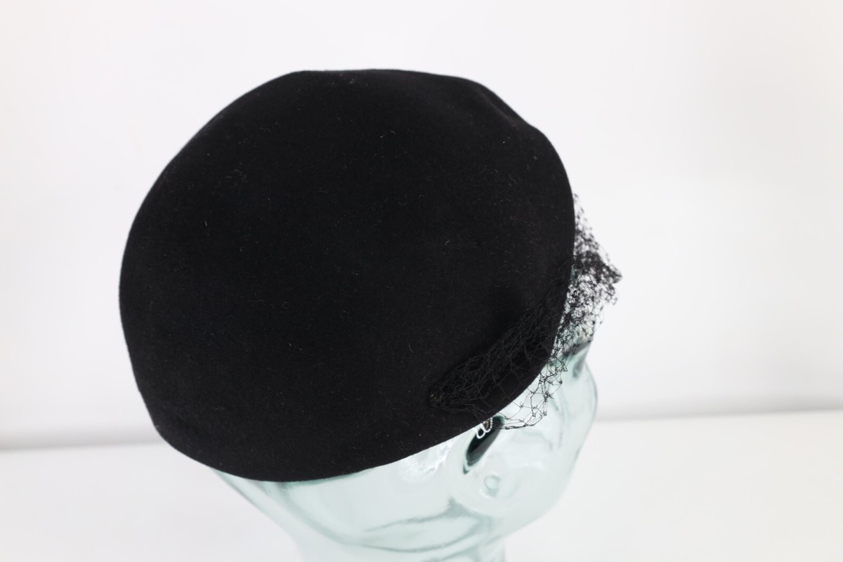 Vintage 50s Womens Felt Wool Fishnet Lace Cocktail Perch Hat  display picture 1