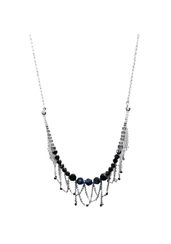 Swarovski Fringed Chains Necklace Dark Blue Crystals Rhodium Plated Adjustable - Picture 5 of 16