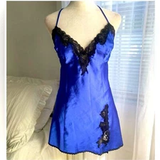 Vintage Frederick’s of Hollywood Lace Trim Chemisier – Sapphire & Black, XL