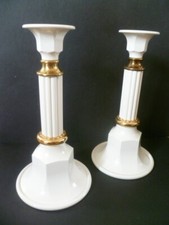2 Rare Vintage Nagel Germany Metal White Gold Candlestick Stone Column Form 9''