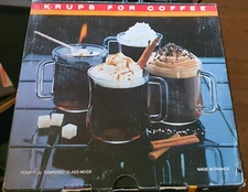 VINTAGE 4 PACK Krups For Coffee 11 oz Clear Coffee Mugs Cups Duralex MADE FRANCE