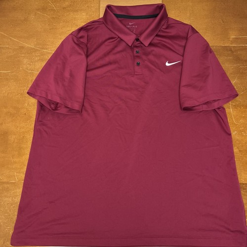 Nike Shirt Mens 2XL Red Polo Short Sleeve Golf Dri Fit Standard Maroon