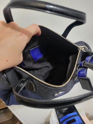 Coach Vintage Patent Leather Two-tone Stripped Wool Satchel Bag