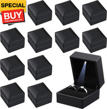 12 Pcs Black Ring Box with LED Light Wedding Earring Gift Box Square Shaped Eleg