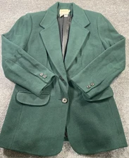 Field Manor Blazer Womens 8 Green Wool Cashmere Lined Faux Pockets Career