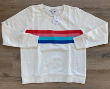 J. Crew Factory Women's "Rainbow Striped" Crew Neck Sweatshirt - Ivory - NWT