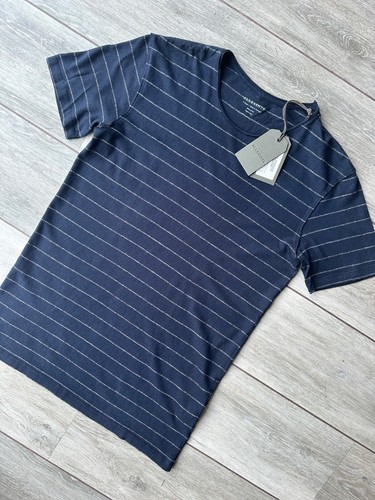 ALL SAINTS TRUE NAVY "FIGURE STRIPE" REG FIT S/S T-SHIRT TOP - XS - NEW & TAGS - Picture 2 of 9