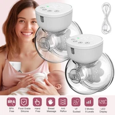 New Double Wearable Electric Suction Hands Free Breast Pump Milk Feeding 2 Piece