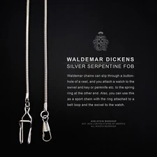 Double Curb Men's Serpentine Silver Plated Pocket Watch Chain & Swivel FOB014