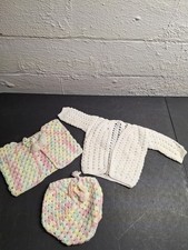Hand Knitted Baby Cardigan Jacket And A Multi-Color Outfit Diaper Cover And Vest