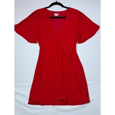 LE LIS COLLECTION Women Red Twist Front Flutter Sleeve V Neck Wrap Dress Size S