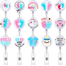 15 Pcs Funny Nurse Badge Reel Acrylic NICU Retractable Badge Reels Cute Nurse...