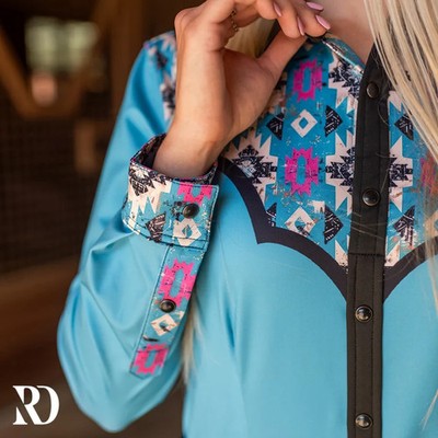 ranch dress'n rodeo shirts WESTERN NEON SATIN PERFORMANCE RODEO SHIRT MEDIUM