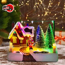 Christmas Village Collectible Building Scene with Lights Trees Santa Snow Town 