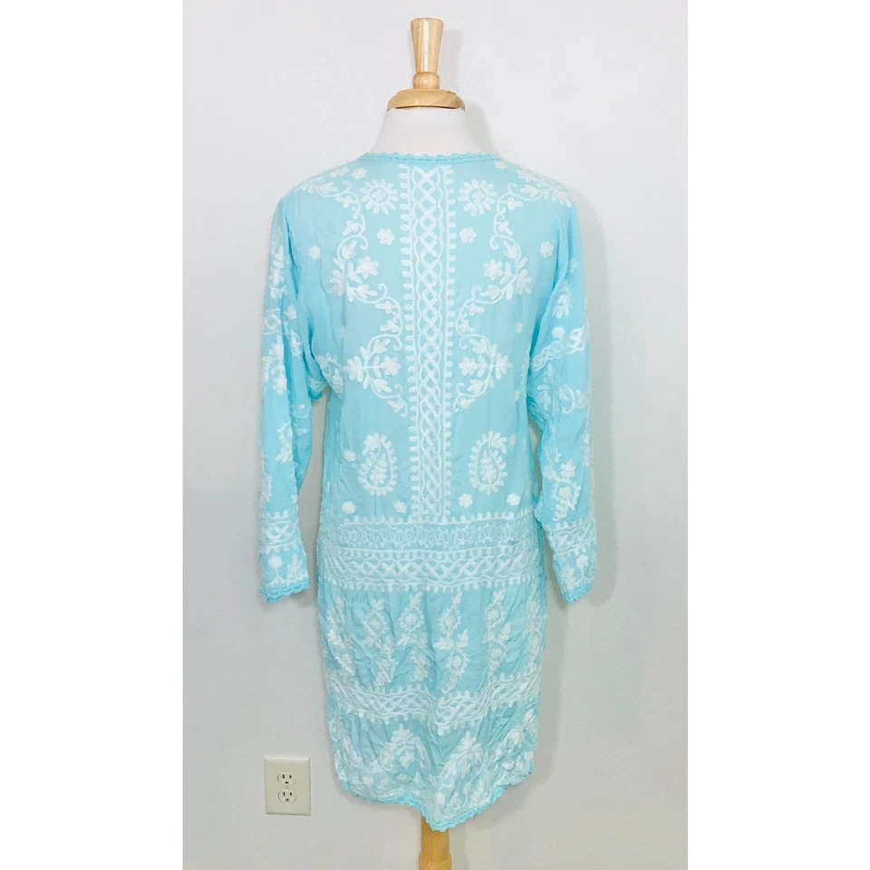 Vestido Melissa Odabash Azul Bordado Caftán Natación Cubrir Playa Resort Foto 4 de 4