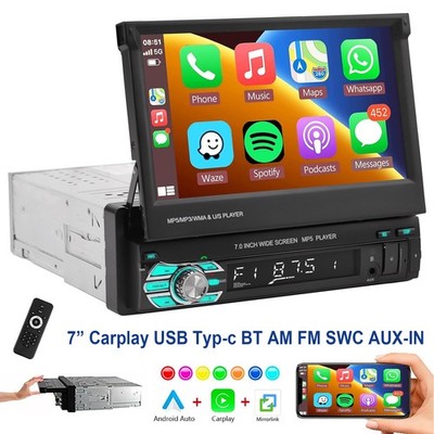 1 DIN Autoradio 7'' Bildschirm IPS Touchscreen Radio Bluetooth FM RDS USB AUX-IN