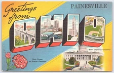 Vintage Greetings From Ohio Linen Postcard Painesville Columbus 1940