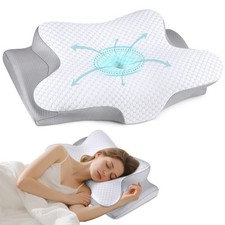 Cervical Neck Pillow for Sleeping - Ergonomic Side Sleeper Queen Size, White