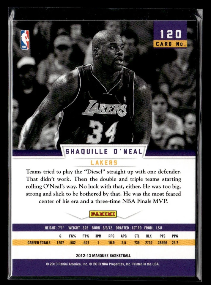 2012-13 Panini Marquee Shaquille O'Neal #120 - Image 2 of 2