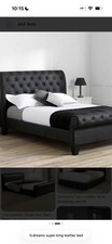 Black Leather Quilted Super King Bed frame Pre-owned