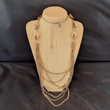 Charming Charlie Gold Tone Metal Layered Necklace square shape