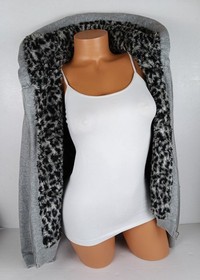 Victoria's Secret VS PINK Bling Sequin FUR Hoodie Jacket Logo Gray Small S