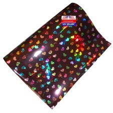 Chocolate brown rainbow hearts faux leather fabric sheet for crafting hair bows