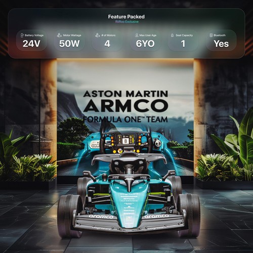 24V Aston Martin F1 Kids Electric Ride-On Car with Remote & Multimedia Console - Picture 10 of 12