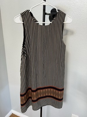 AUDREY 3+1 Women's Sleeveless Striped Geometric Shift Dress Black Ivory Brown S
