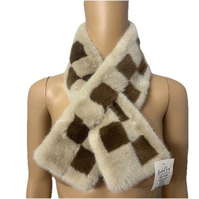 Rooted Soul Faux Fur Checkered  Pull-Thru Scarf New w/tag Beige Brown