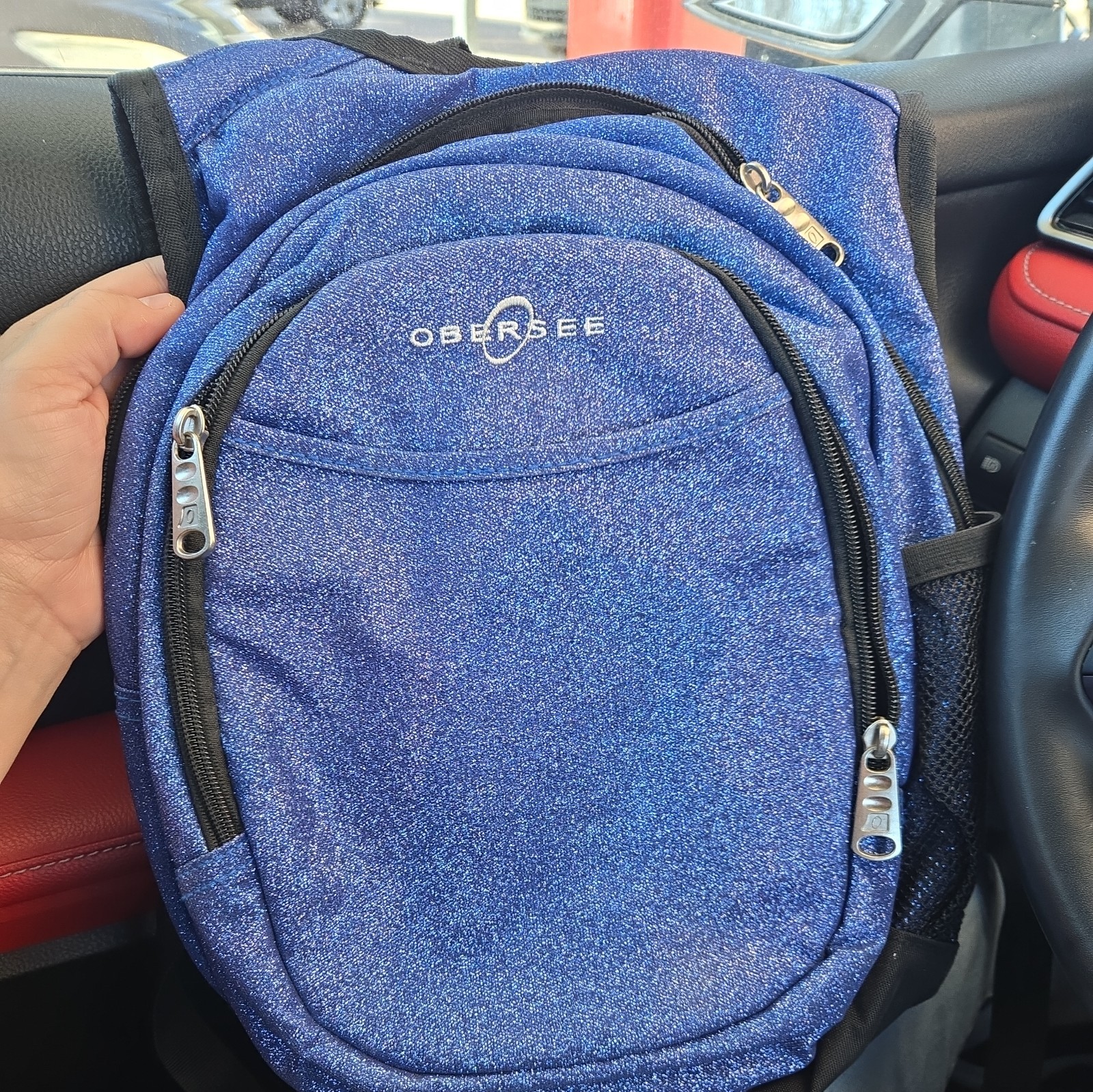 Backpack Bookbag Blue Glitter